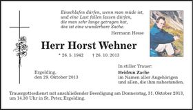 Traueranzeige Horst Wehner