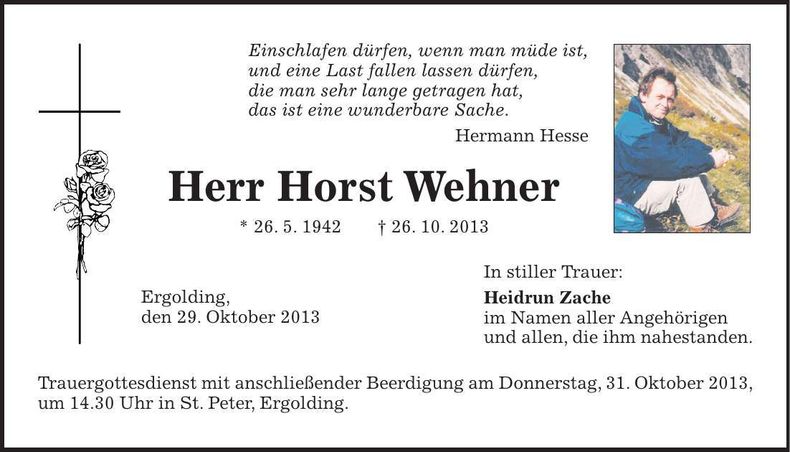 Traueranzeige Horst Wehner
