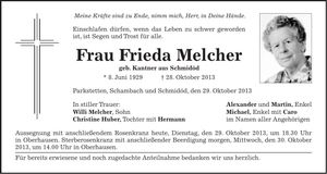 Traueranzeige Frieda Melcher