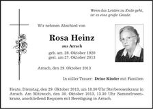 Traueranzeige Rosa Hein