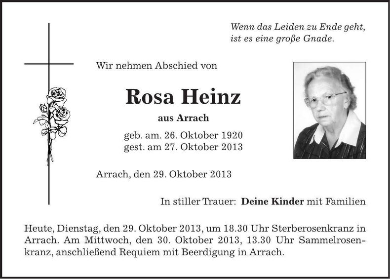 Traueranzeige Rosa Hein