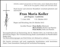 Traueranzeige Maria Koller