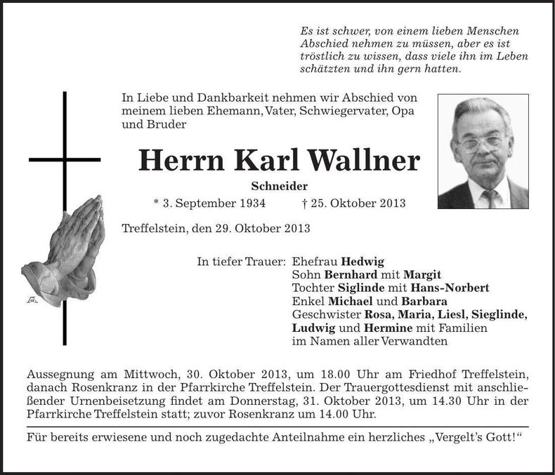 Traueranzeige Karl Wallner