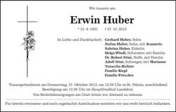 Traueranzeige Erwin Huber