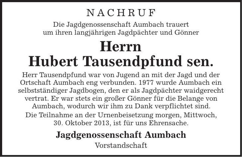 Traueranzeige Hubert Tausendpfund