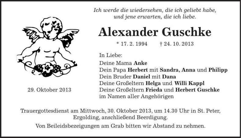 Traueranzeige Alexander Guschke