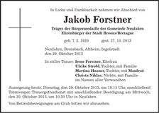 Traueranzeige Jakob Forstner