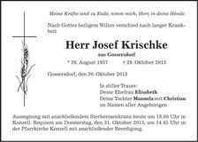 Traueranzeige Josef Krischke
