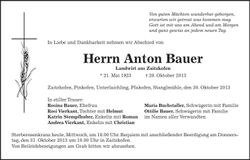 Traueranzeige Anton Bauer