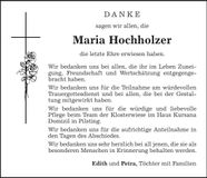 Traueranzeige Maria Hochholzer