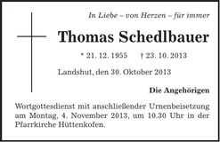 Traueranzeige Thomas Schedlbauer