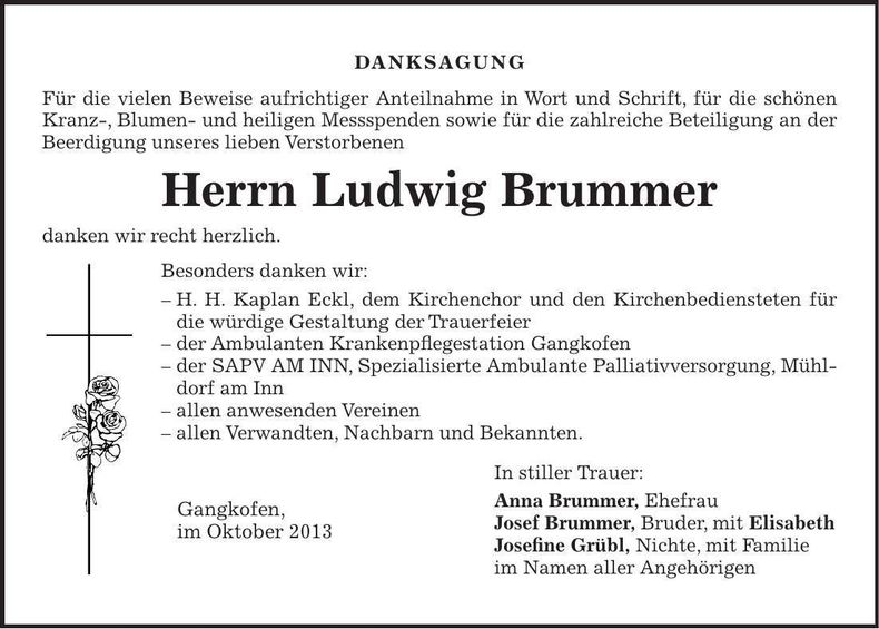 Traueranzeige Ludwig Brummer