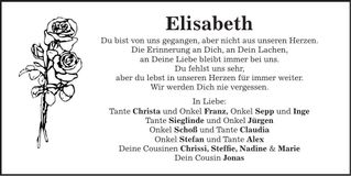 Traueranzeige  Elisabeth
