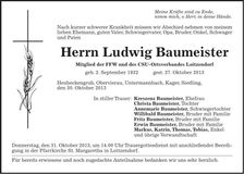 Traueranzeige Ludwig Baumeister