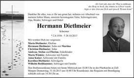 Traueranzeige Hermann Dietlmeier