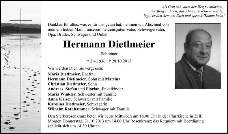 Traueranzeige Hermann Dietlmeier