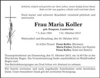 Traueranzeige Maria Koller