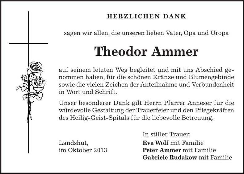 Traueranzeige Theodor Ammer