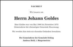 Traueranzeige Johann Goldes