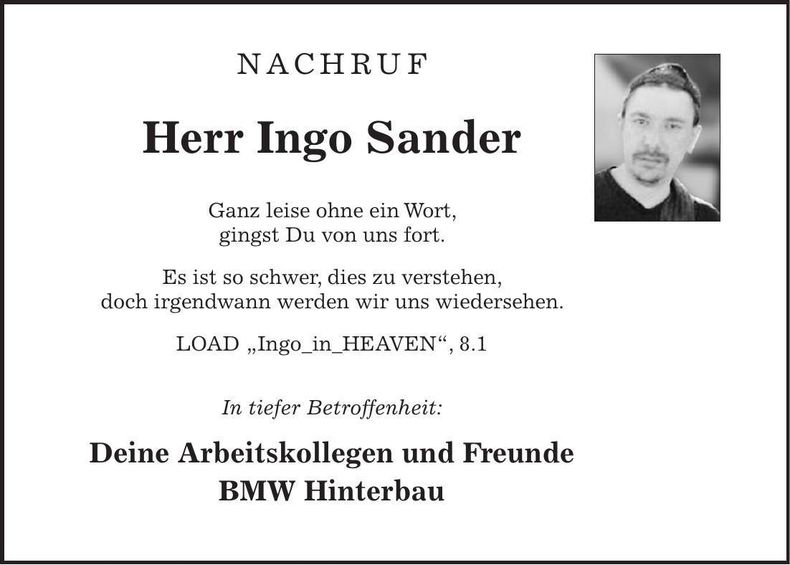 Traueranzeige Ingo Sander