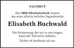 Traueranzeige Elisabeth Buchwald