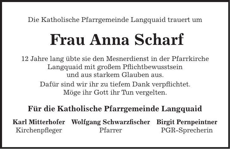 Traueranzeige Anna Scharf