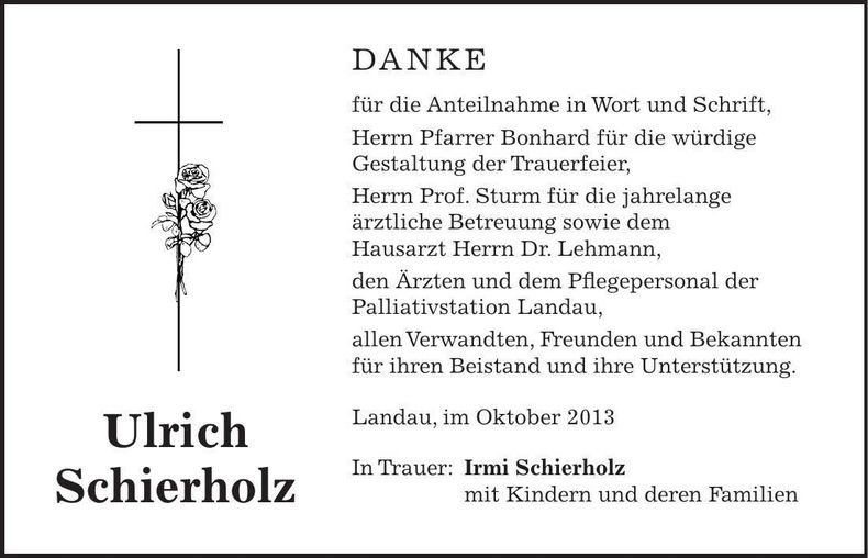Traueranzeige Ulrich Schierholz