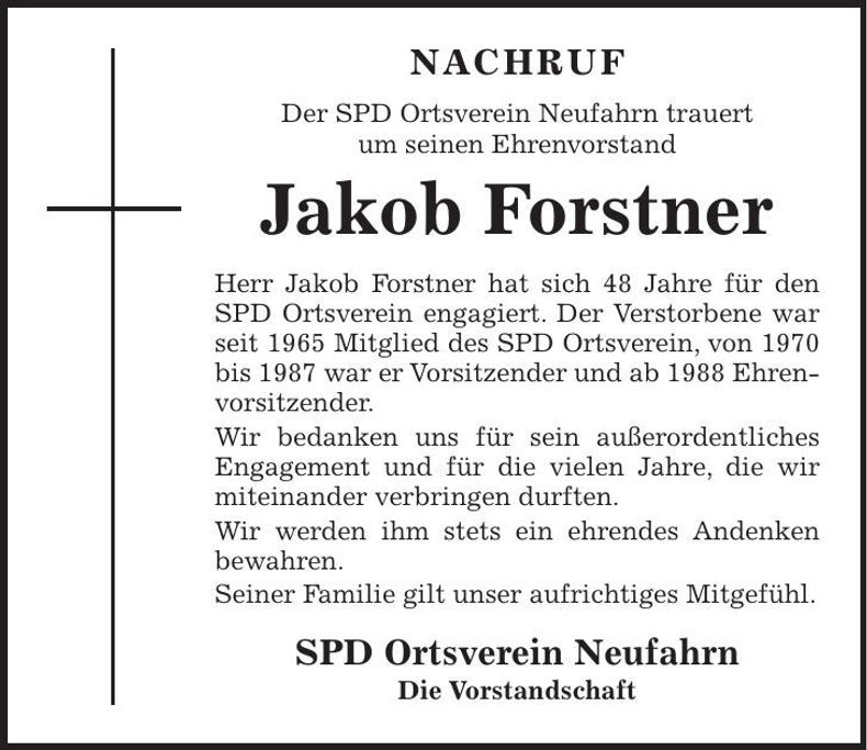 Traueranzeige Jakob Forstner