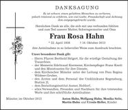 Traueranzeige Rosa Hahn