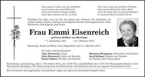 Traueranzeige Emmi Eisenreich