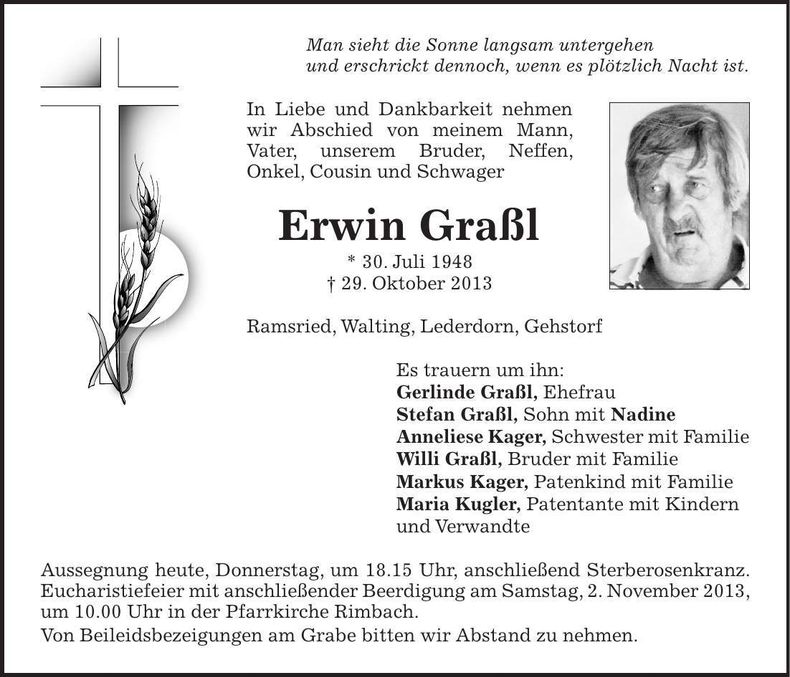 Traueranzeige Erwin Graßl