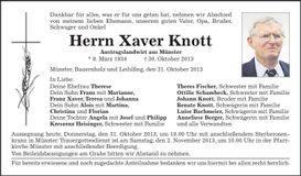 Traueranzeige Xaver Knott