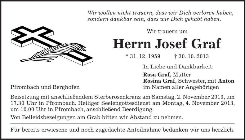 Traueranzeige Josef Graf