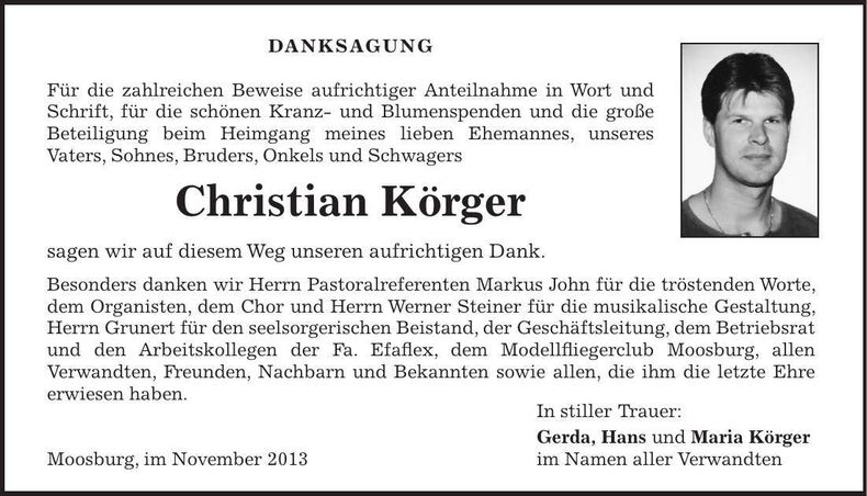 Traueranzeige Christian Körger