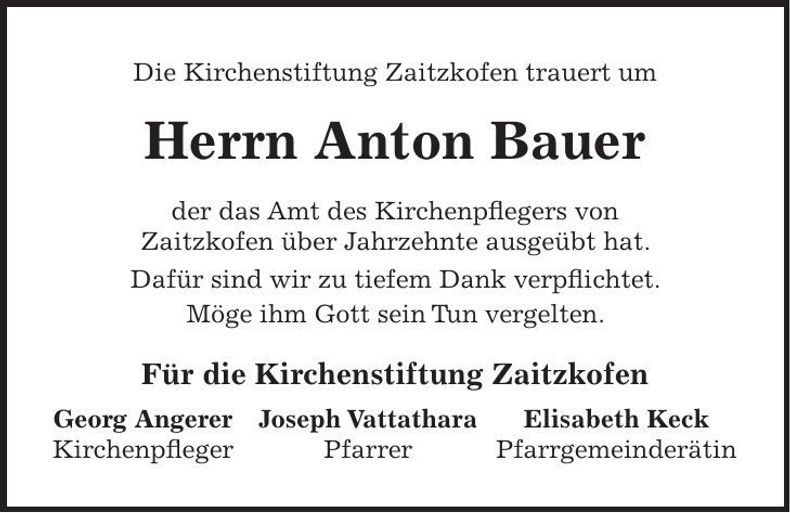 Traueranzeige Anton Bauer
