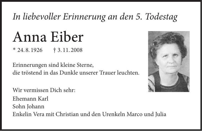 Traueranzeige Anna Eiber
