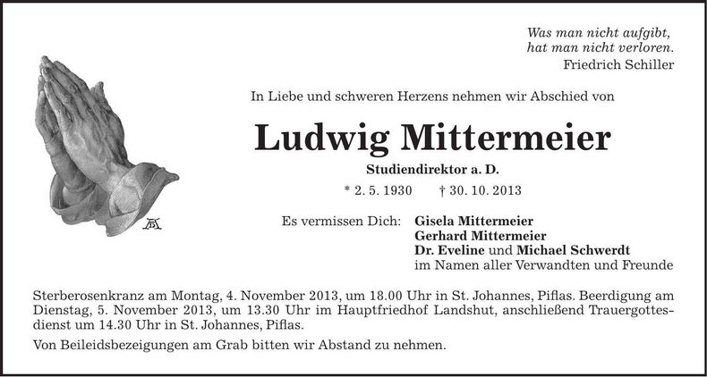 Traueranzeige Ludwig Mittermeier