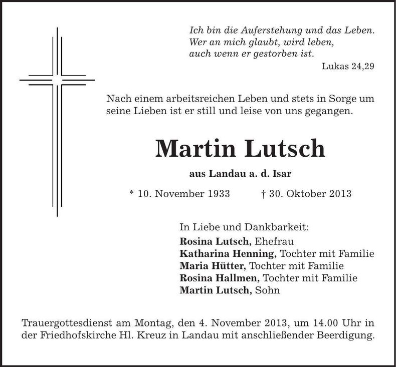 Traueranzeige Martin Lutsch