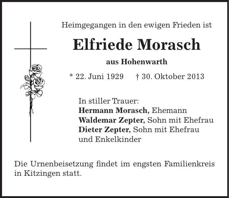 Traueranzeige Elfriede Morasch