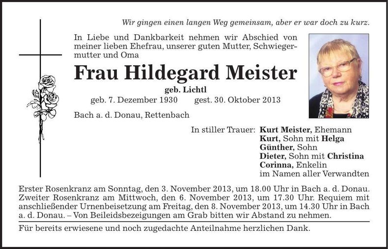 Traueranzeige Hildegard Meister