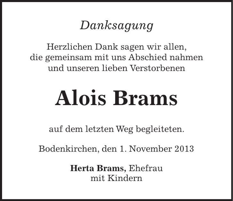 Traueranzeige Alois Brams