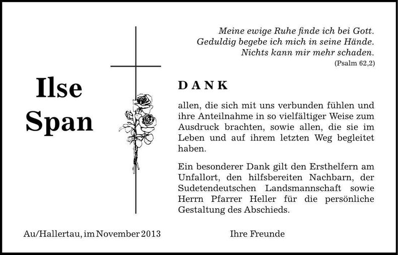 Traueranzeige Ilse Span
