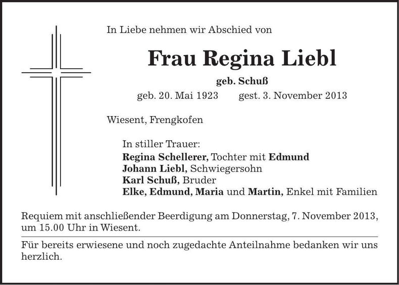 Traueranzeige Regina Liebl