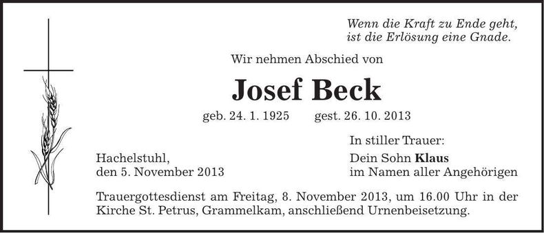 Traueranzeige Josef Beck