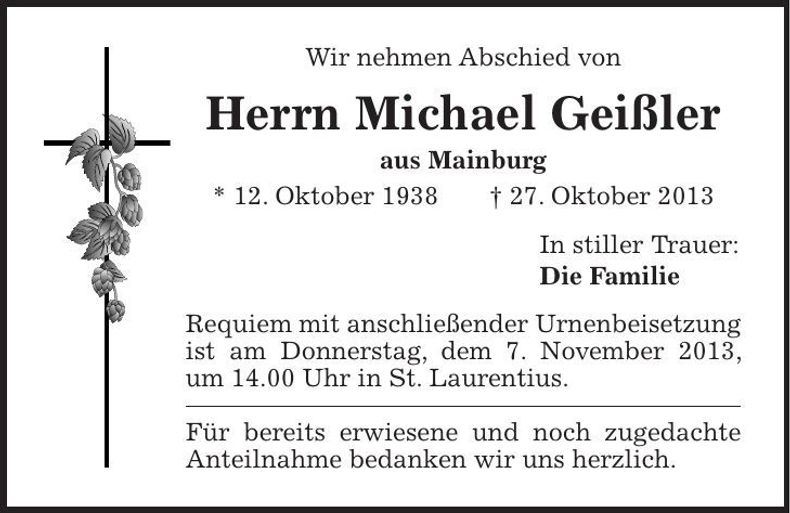 Traueranzeige Michael Geißler