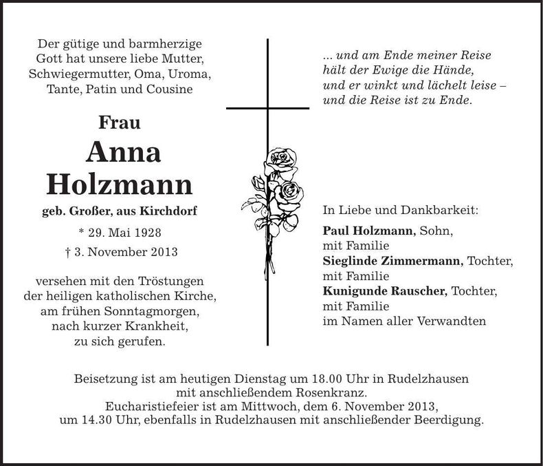 Traueranzeige Anna Holzmann