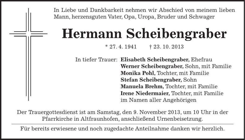 Traueranzeige Hermann Scheibengraber
