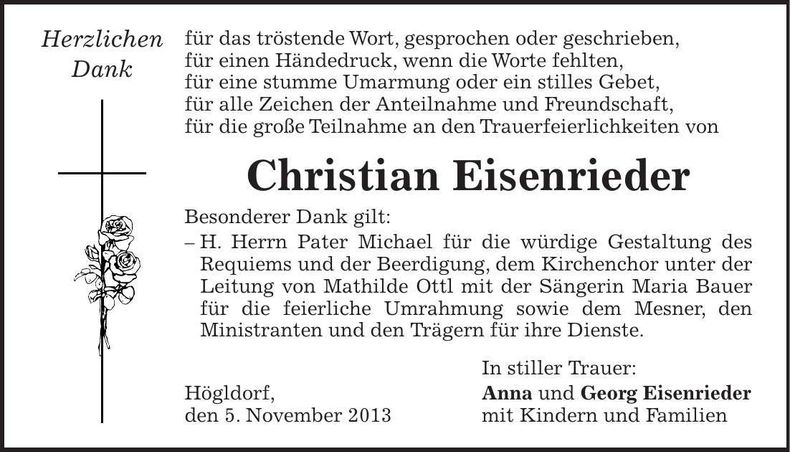 Traueranzeige Chrstian Eisenrieder