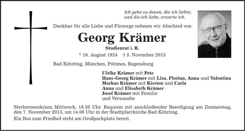 Traueranzeige Georg Krämer