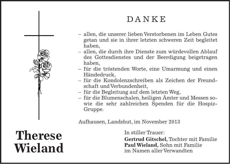 Traueranzeige Therese Wieland